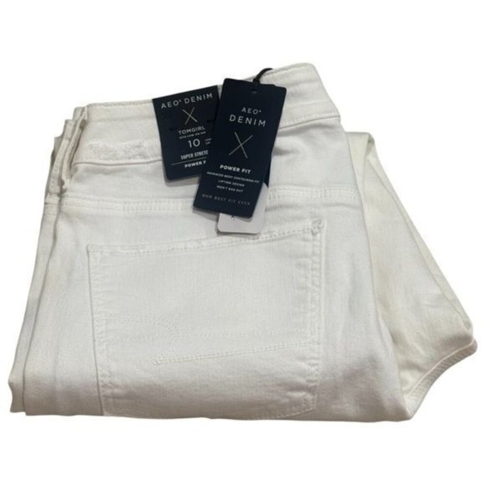 NEW American Eagle Tomgirl Super Stretch White Distressed Jeans Capsule 10 Long - Picture 6 of 10